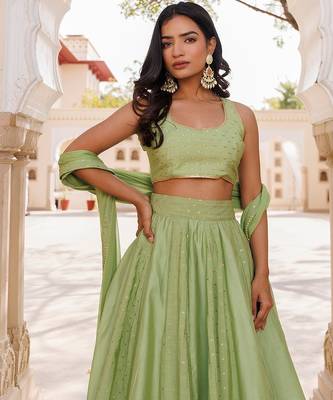 Arcadian Green Silk Lehenga Set 3