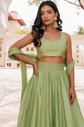 Arcadian Green Silk Lehenga Set