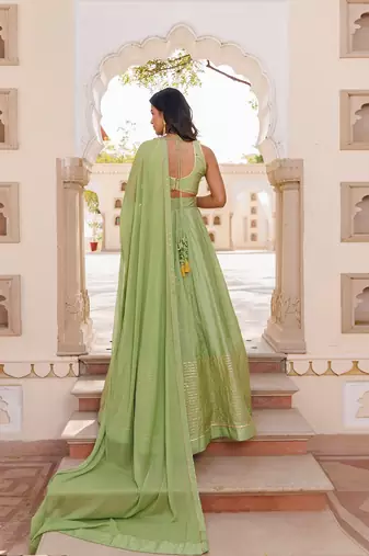 Arcadian Green Silk Lehenga Set