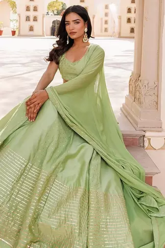 Arcadian Green Silk Lehenga Set