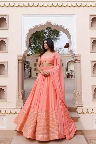 Burnt Coral Lehenga Set