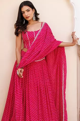 Quartz Pink Leheriya Lehenga Set
