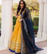 Sunset Gold Yellow and Navy Blue Lehenga Set