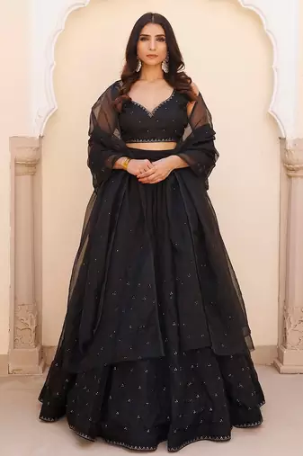 Diamente Black Organza Lehenga Set