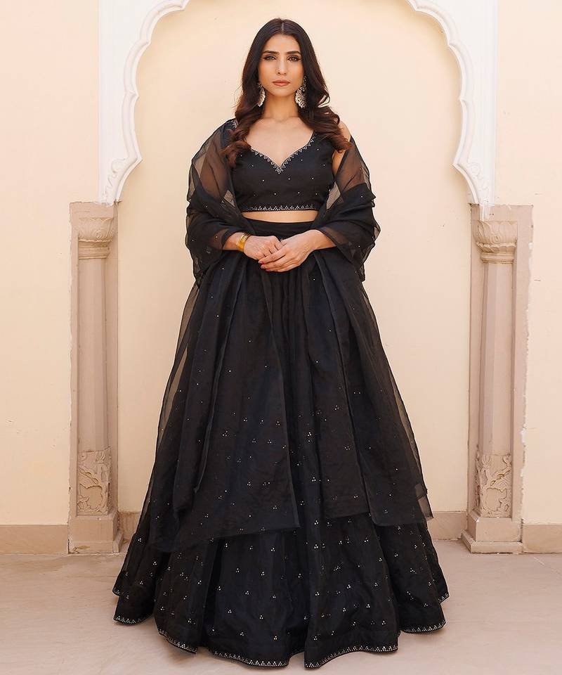 Diamente Black Organza Lehenga Set