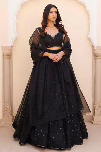 Diamente Black Organza Lehenga Set