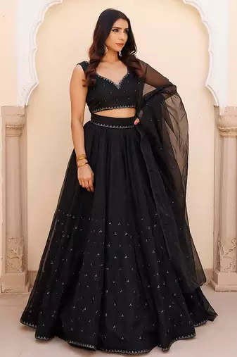 Diamente Black Organza Lehenga Set