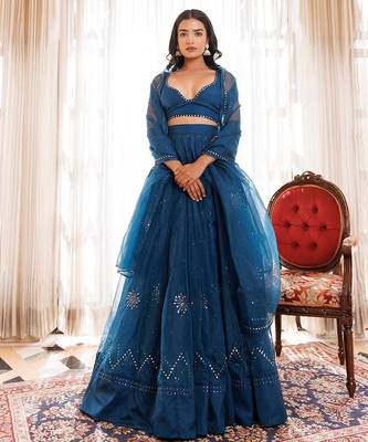 Mosaic Blue Organza Lehenga Set 1