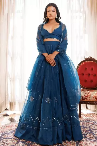Mosaic Blue Organza Lehenga Set