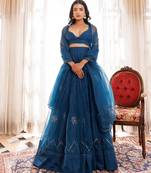 Mosaic Blue Organza Lehenga Set