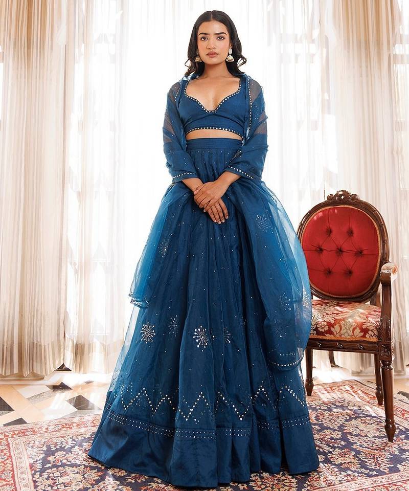 Mosaic Blue Organza Lehenga Set
