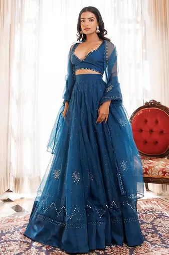 Mosaic Blue Organza Lehenga Set