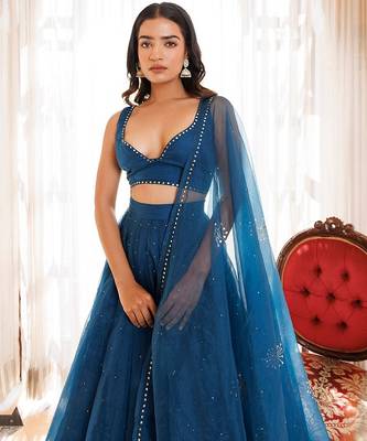 Mosaic Blue Organza Lehenga Set 4