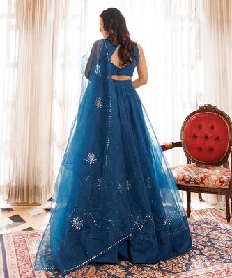 Mosaic Blue Organza Lehenga Set 5