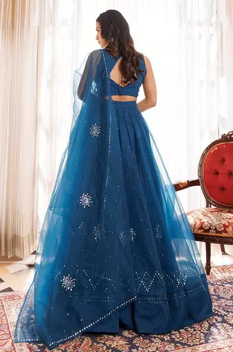 Mosaic Blue Organza Lehenga Set