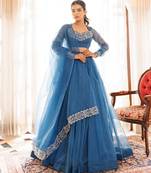 Navy Blue Organza Lehenga Set