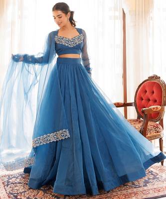 Navy Blue Organza Lehenga Set 2