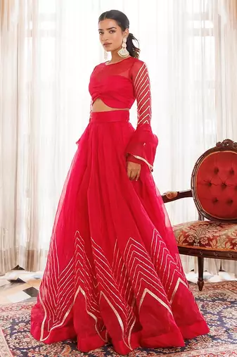 Dil Sharifa Hot Pink Organza Lehenga Set
