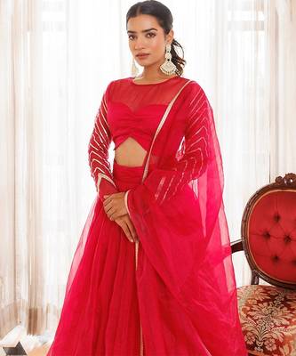 Dil Sharifa Hot Pink Organza Lehenga Set 3