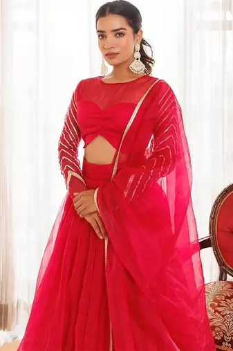 Dil Sharifa Hot Pink Organza Lehenga Set