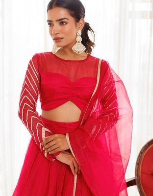 Dil Sharifa Hot Pink Organza Lehenga Set 4