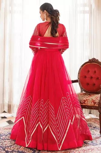 Dil Sharifa Hot Pink Organza Lehenga Set