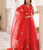 Savvy Red Mukaish Work Lehenga Set