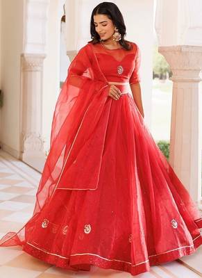 Savvy Red Mukaish Work Lehenga Set 2