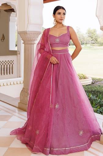 Bejewelled Purple Mukaish Work Lehenga Set