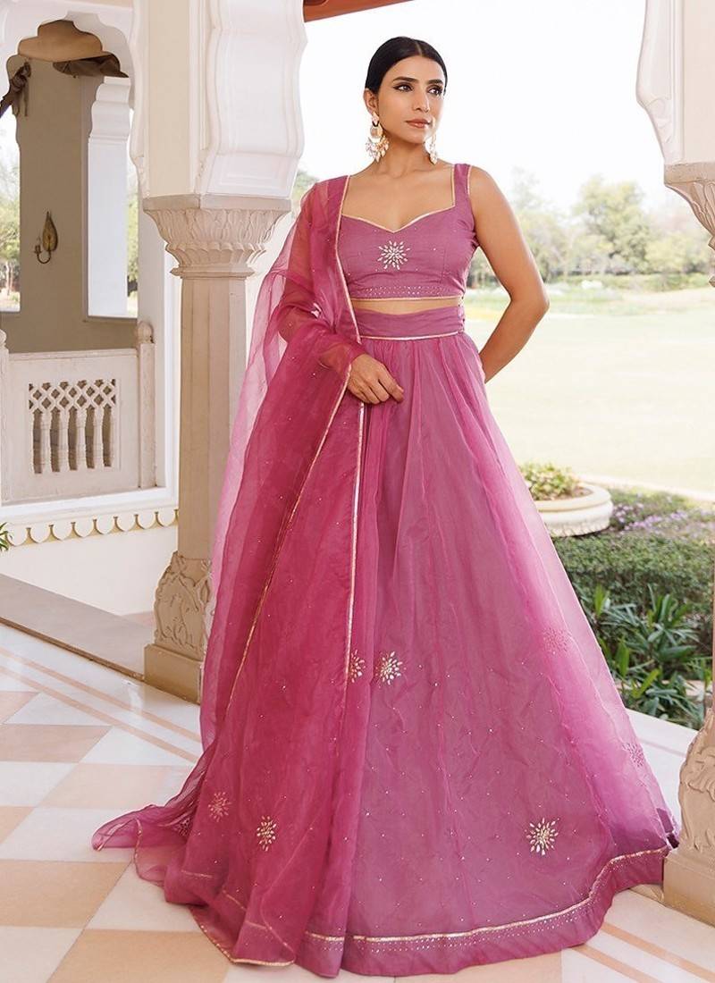 Bejewelled Purple Mukaish Work Lehenga Set