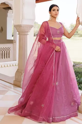 Bejewelled Purple Mukaish Work Lehenga Set