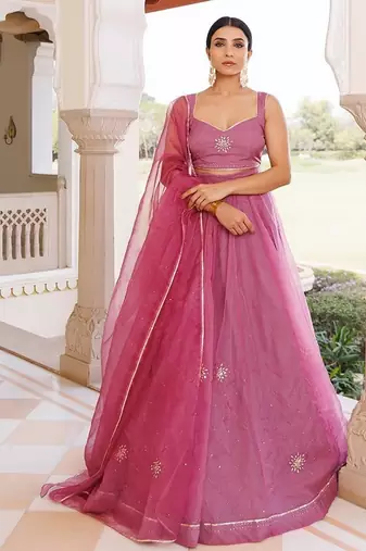 Bejewelled Purple Mukaish Work Lehenga Set