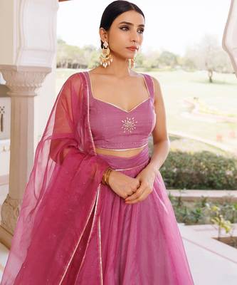 Bejewelled Purple Mukaish Work Lehenga Set 4