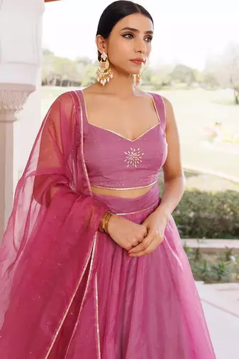 Bejewelled Purple Mukaish Work Lehenga Set
