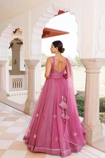 Bejewelled Purple Mukaish Work Lehenga Set