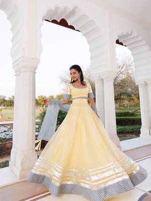 Morning Sun Yellow and Grey Organza Lehenga Set 1