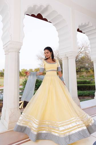 Morning Sun Yellow and Grey Organza Lehenga Set