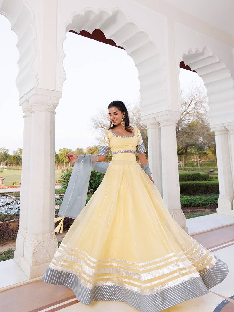 Morning Sun Yellow and Grey Organza Lehenga Set