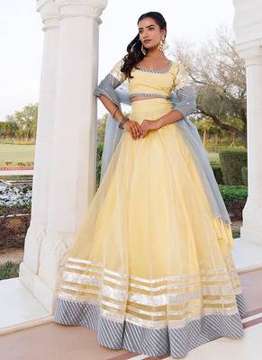 Morning Sun Yellow and Grey Organza Lehenga Set 2