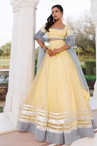 Morning Sun Yellow and Grey Organza Lehenga Set