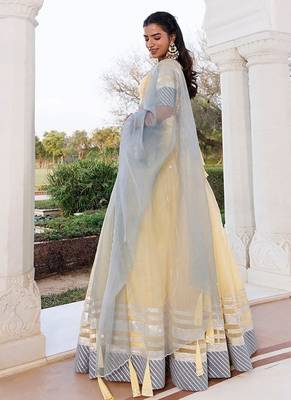 Morning Sun Yellow and Grey Organza Lehenga Set 3