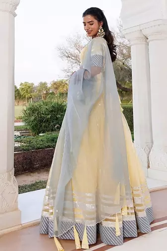 Morning Sun Yellow and Grey Organza Lehenga Set