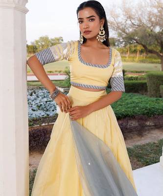 Morning Sun Yellow and Grey Organza Lehenga Set 4