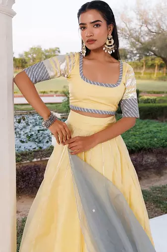 Morning Sun Yellow and Grey Organza Lehenga Set
