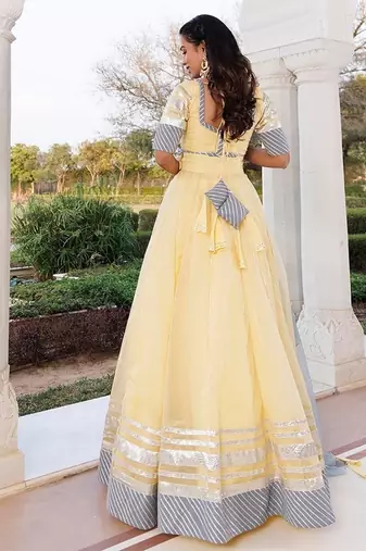 Morning Sun Yellow and Grey Organza Lehenga Set