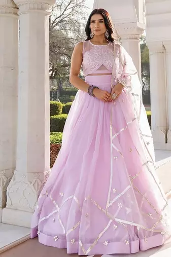 Petal Purple Organza Lehenga Set