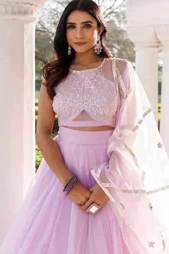 Petal Purple Organza Lehenga Set