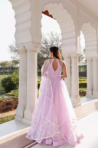 Petal Purple Organza Lehenga Set