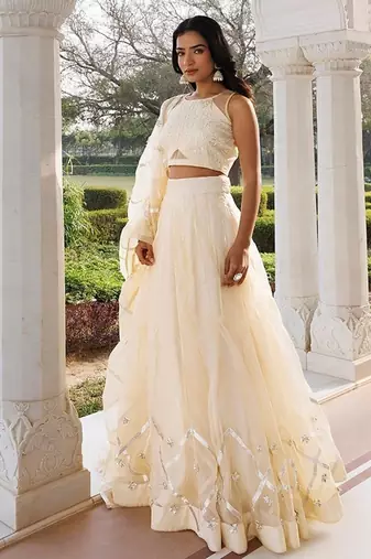 Petal Yellow Organza Lehenga Set