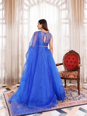 Dazzle Blue Organza Lehenga Set 4